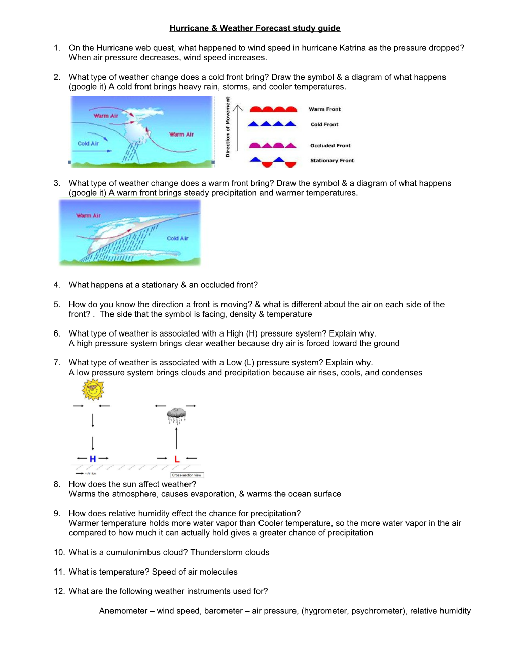 Hurricane & Weather Forecast Study Guide