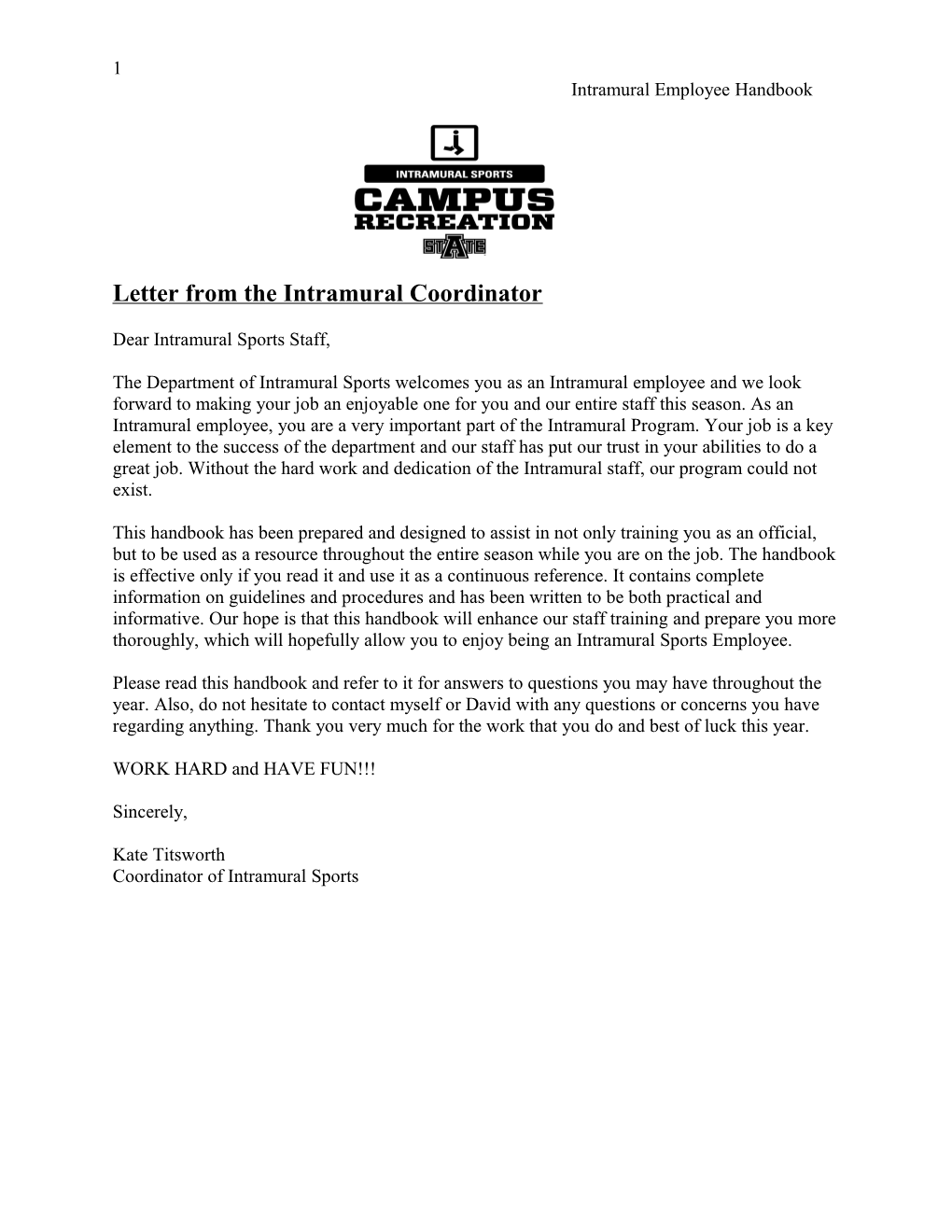 Intramural Employee Handbook