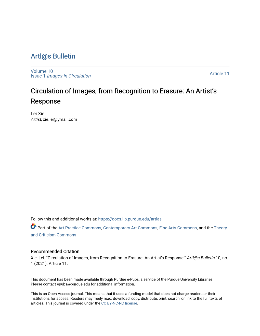 Circulation of Images, from Recognition to Erasure: an Artist's