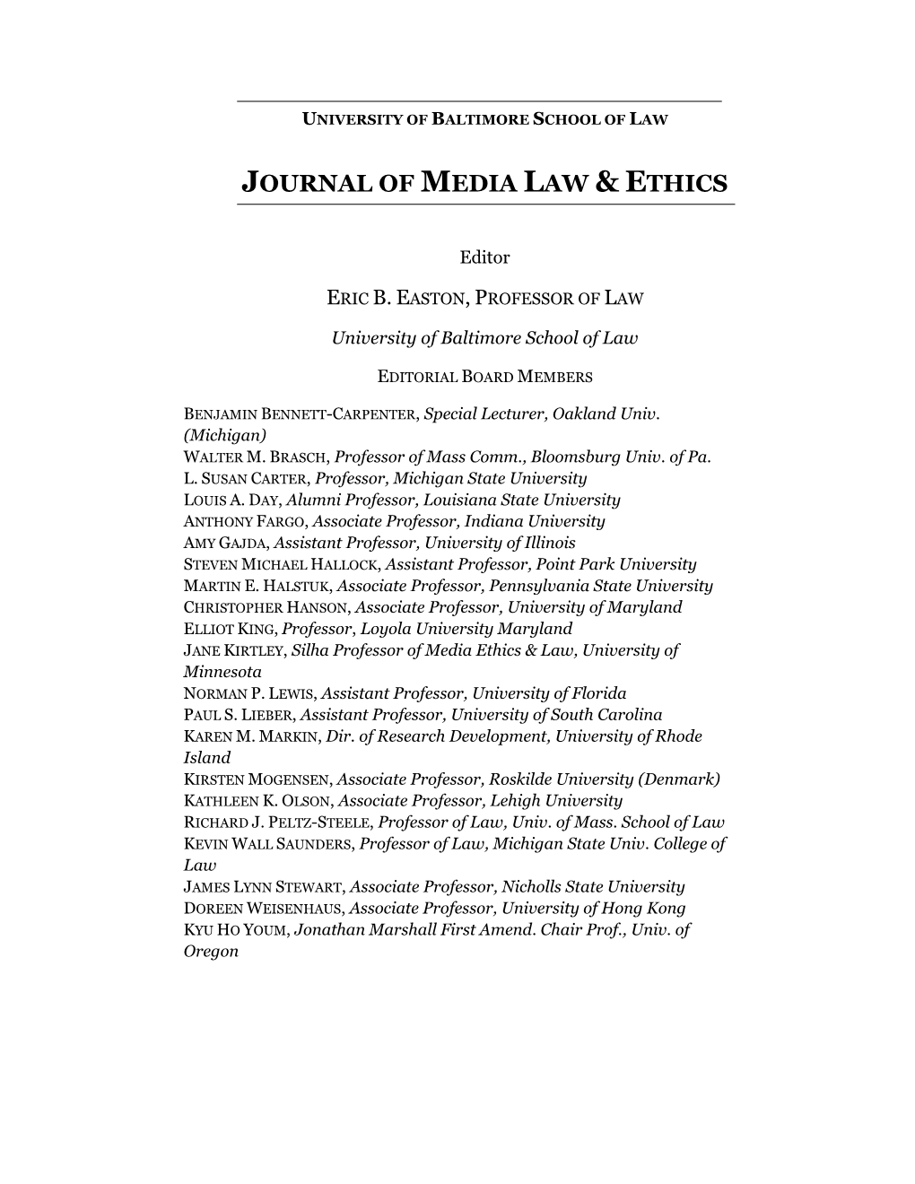 Journal of Media Law & Ethics