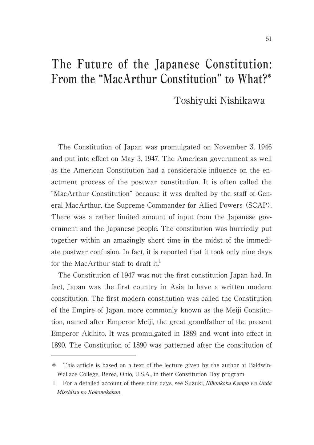 The Future of the Japanese Constitution: from the Macarthur