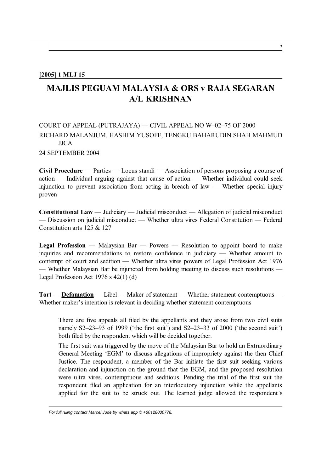 MAJLIS PEGUAM MALAYSIA & ORS V RAJA SEGARAN A/L KRISHNAN