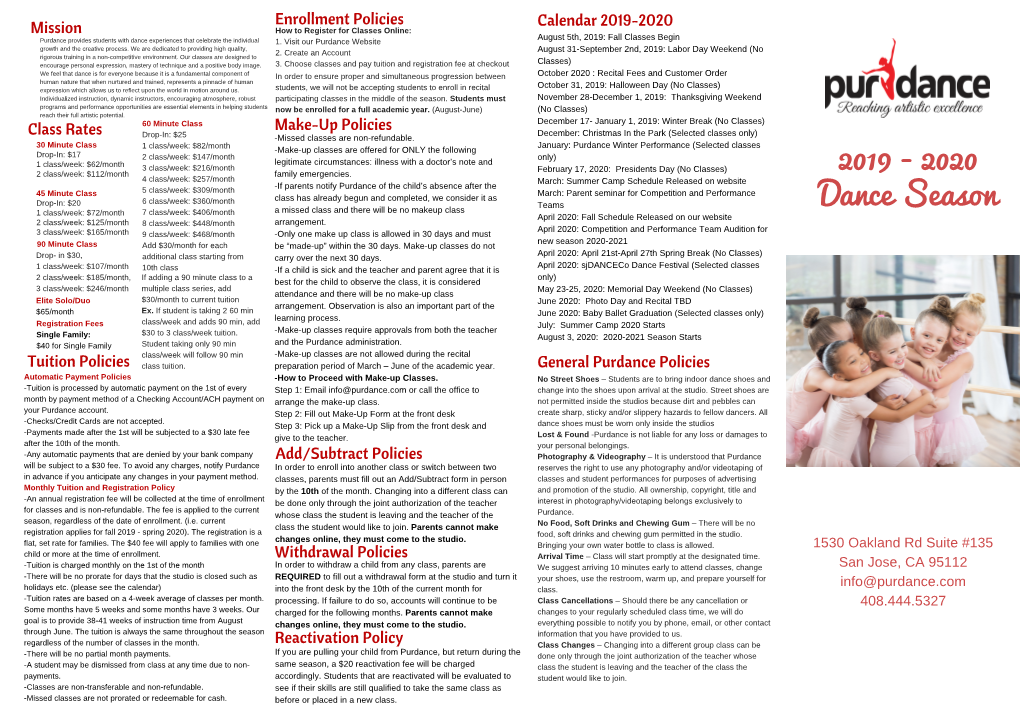 Purdance Policies/Parent Handbook