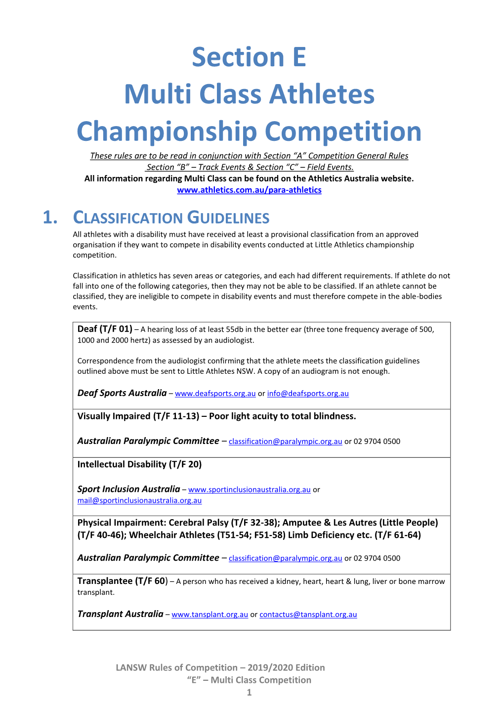 Section E Multi Class Athletes Championship Competition