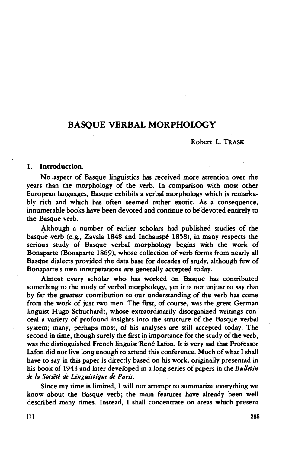 Basque Verbal Morphology