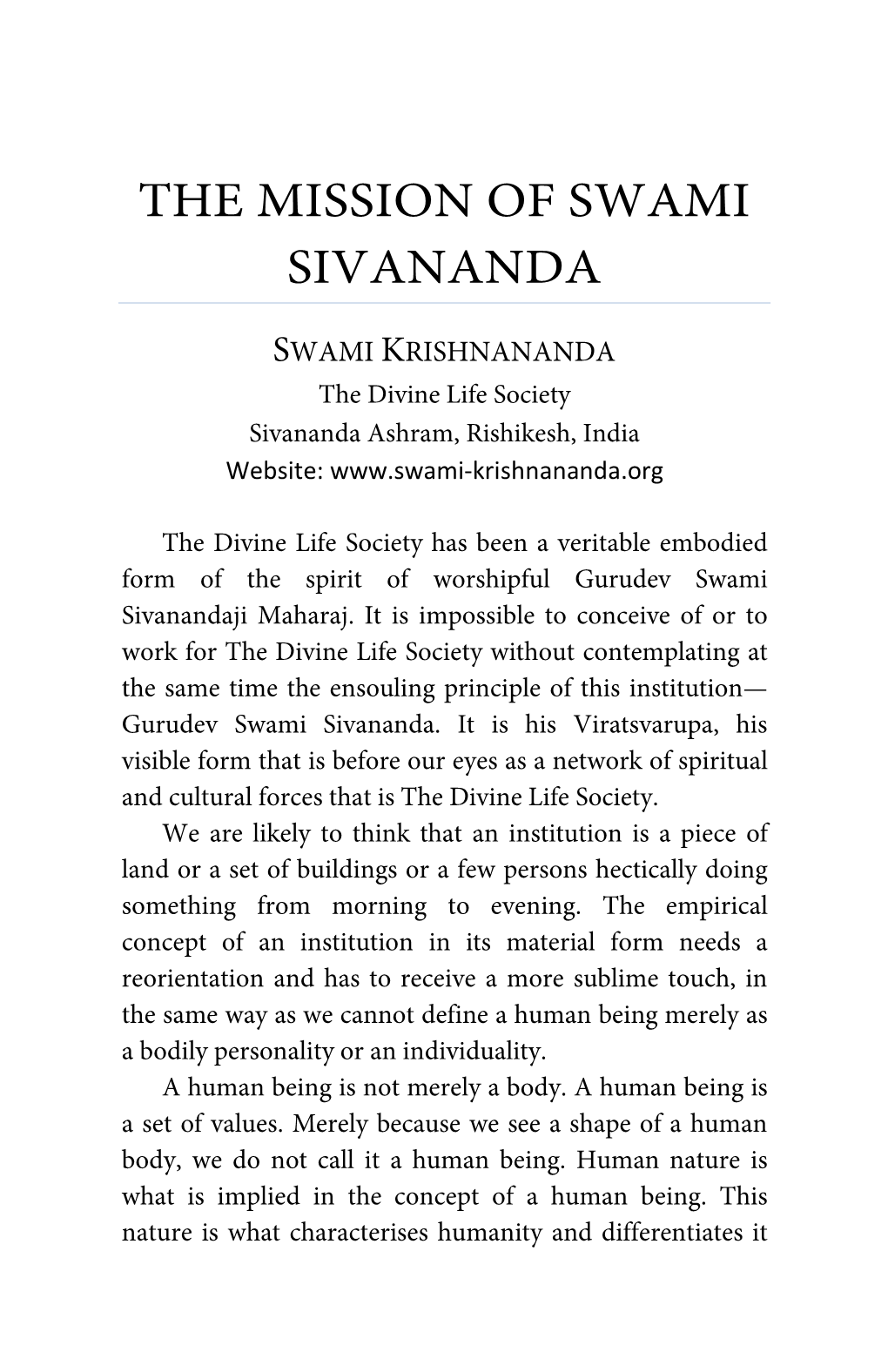 The Mission of Swami Sivananda