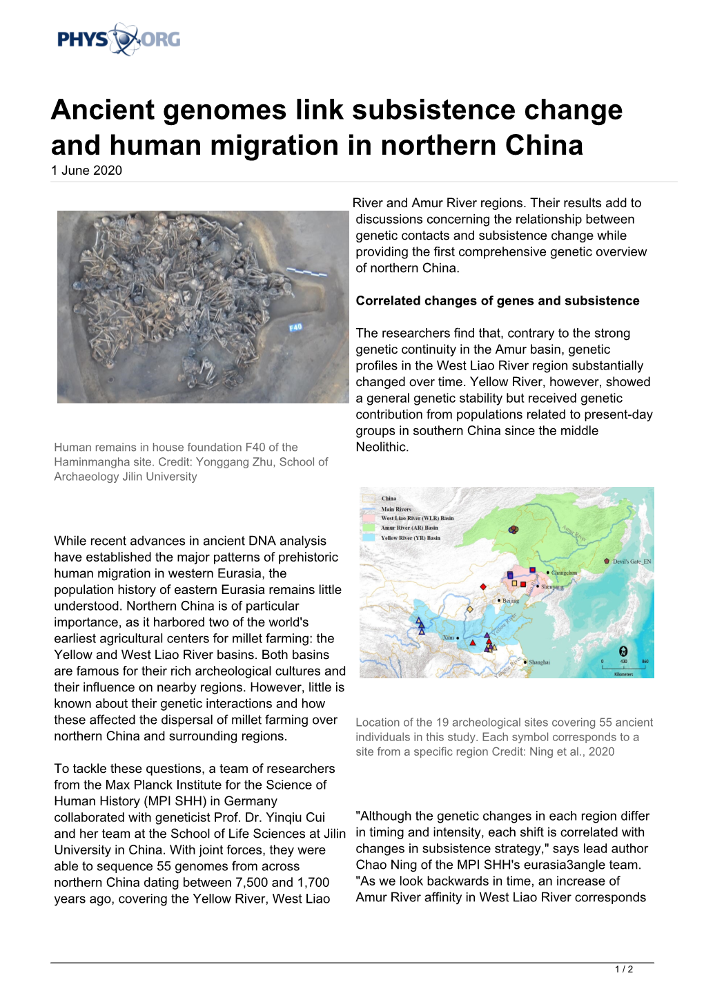 Ancient Genomes Link Subsistence Change and Human Migration in Northern China 1 June 2020