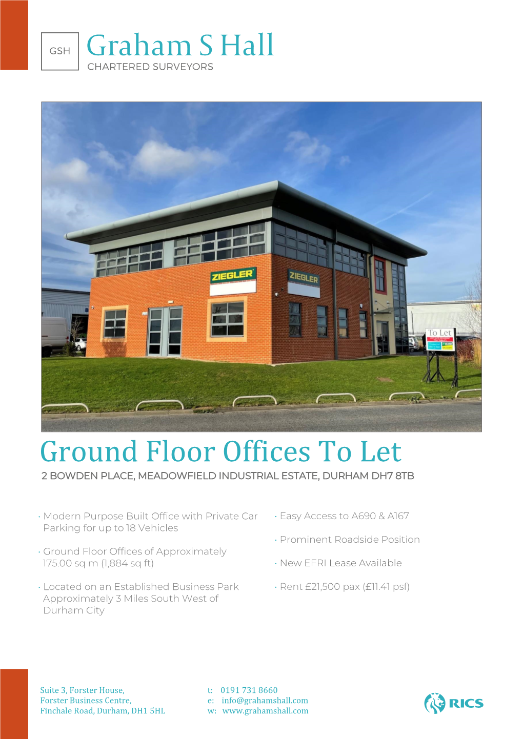 Ground Floor Offices to Let 2 BOWDEN PLACE, MEADOWFIELD INDUSTRIAL ESTATE, DURHAM DH7 8TB