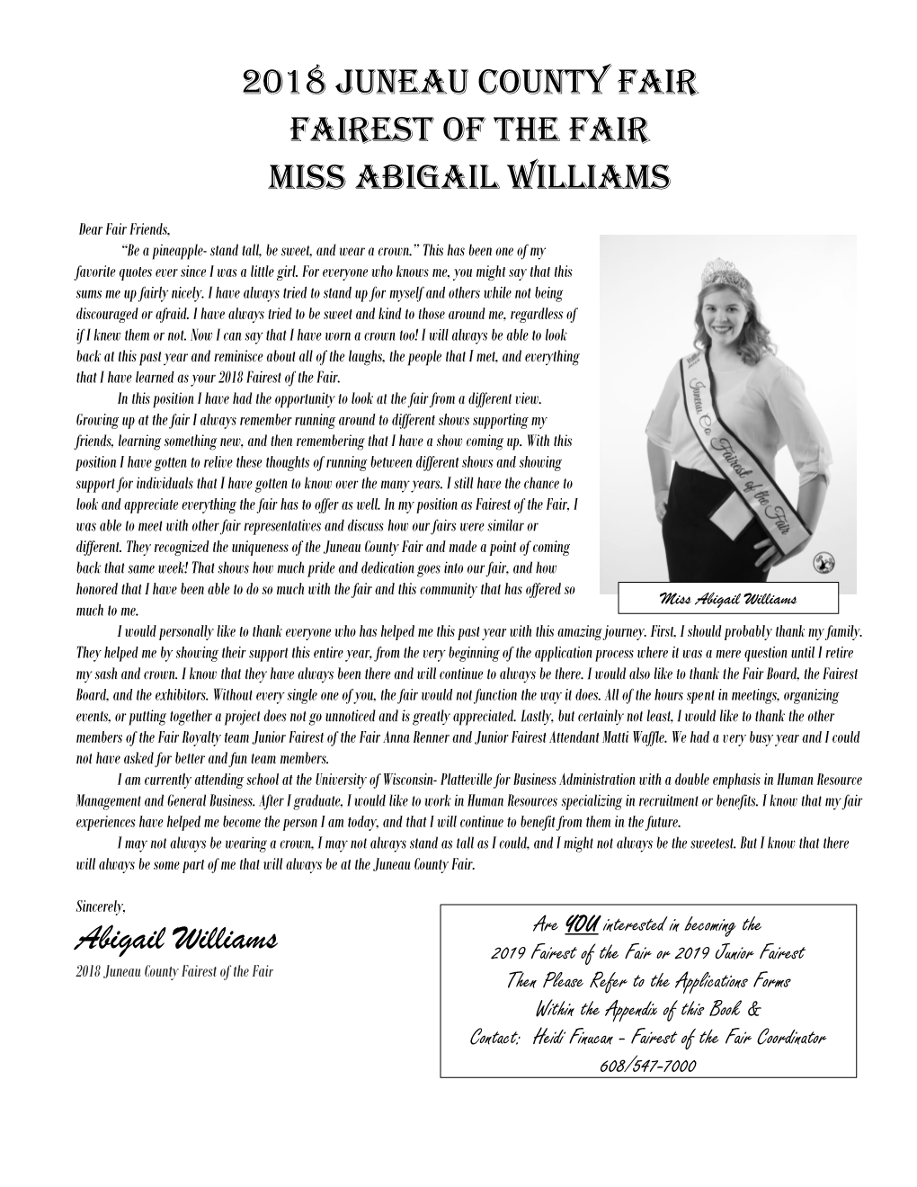 2018 JUNEAU COUNTY FAIR Fairest of the Fair Miss Abigail Williams