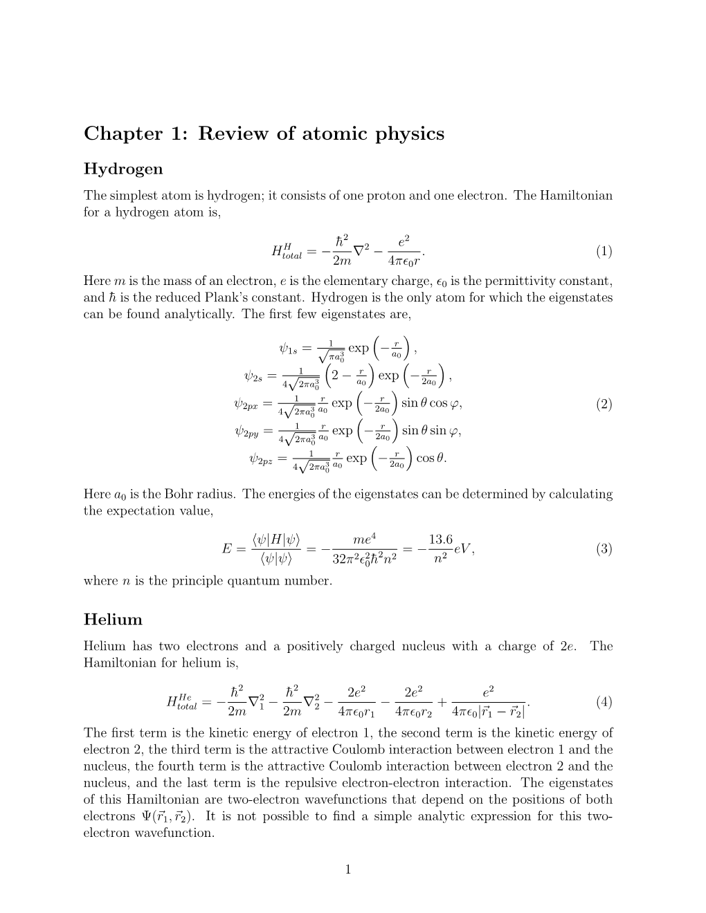 Chapter 1: Review of Atomic Physics