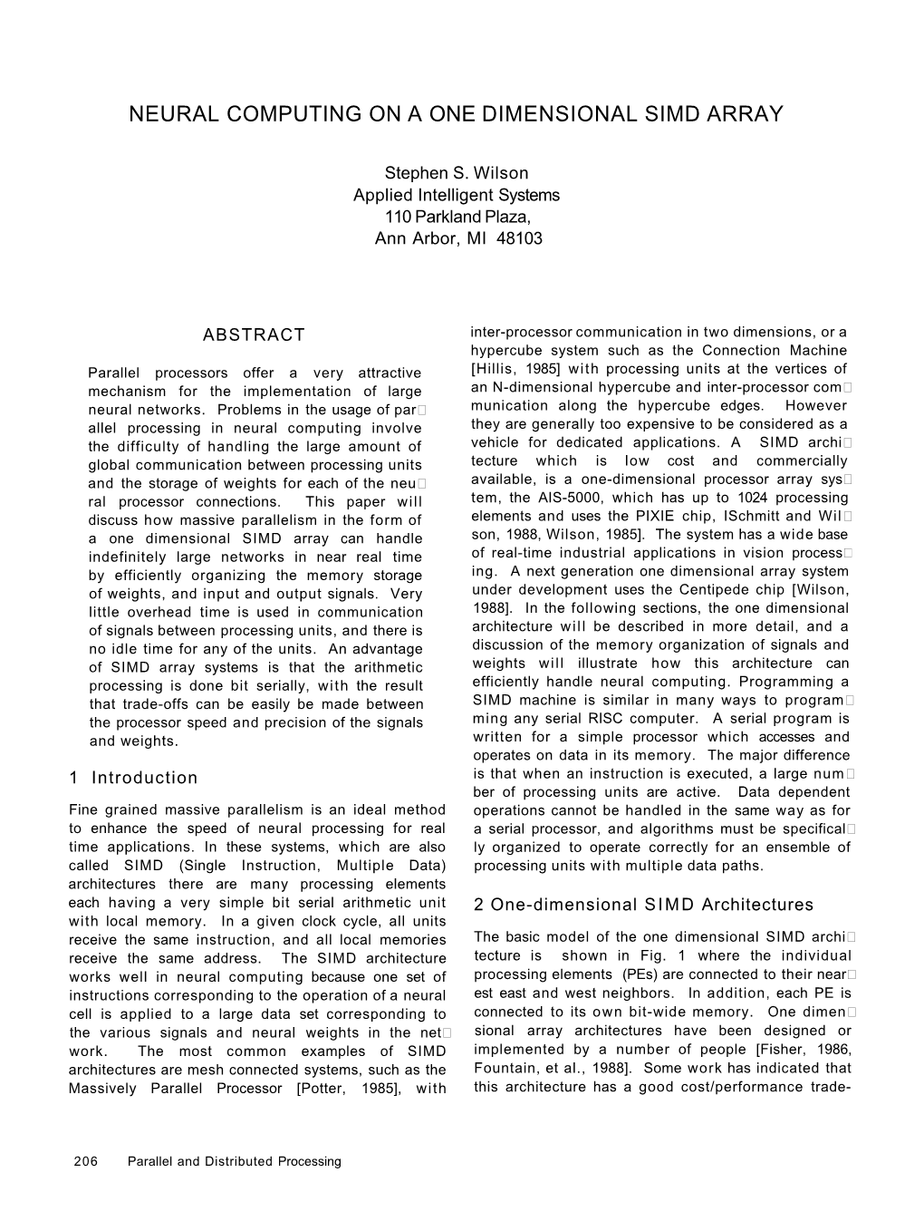 Neural Computing on a One Dimensional Simd Array