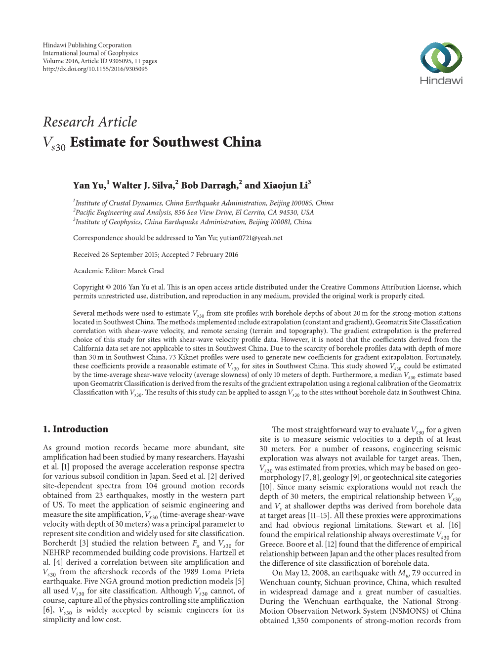 Research Article Estimate for Southwest China