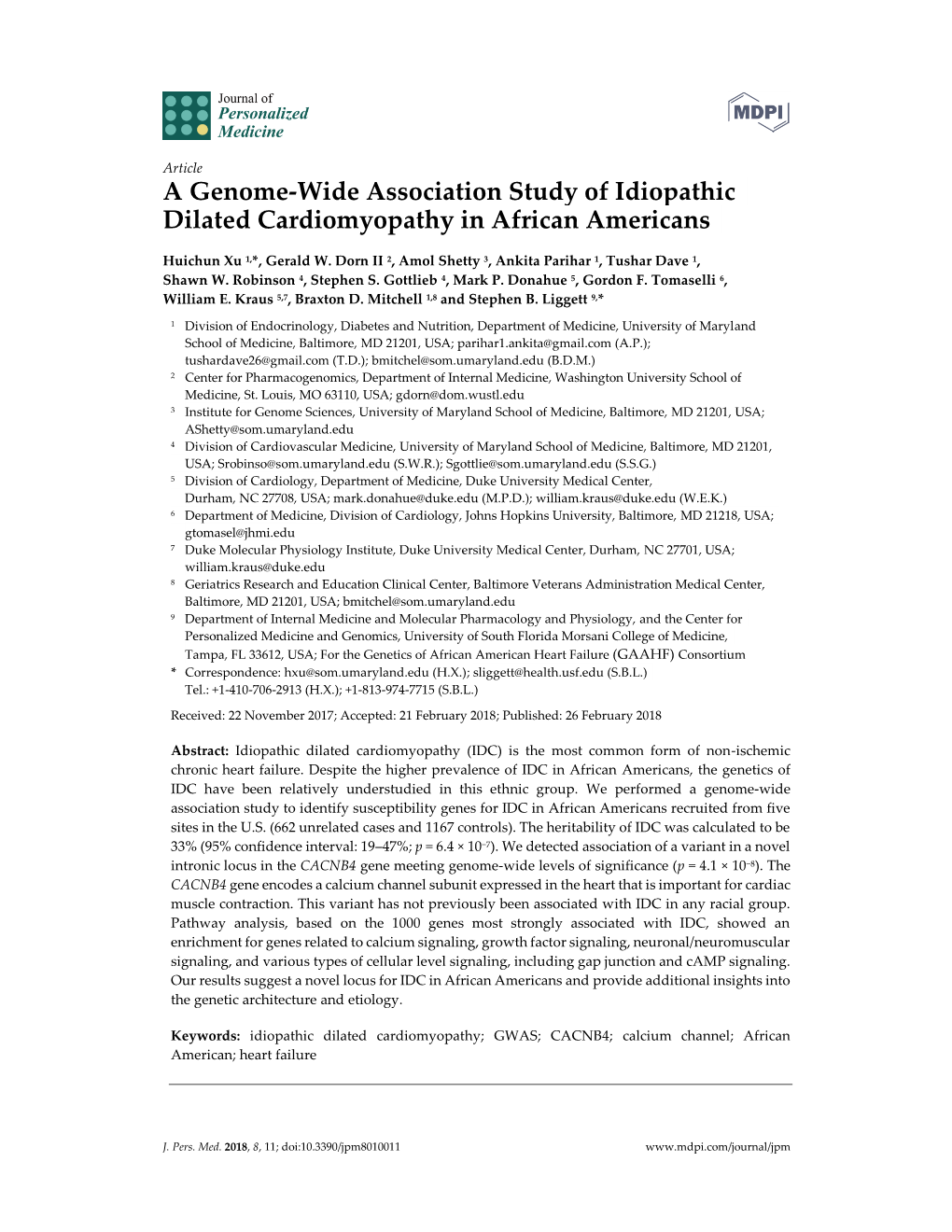 A Genome-Wide Association Study of Idiopathic Dilated Cardiomyopathy in African Americans