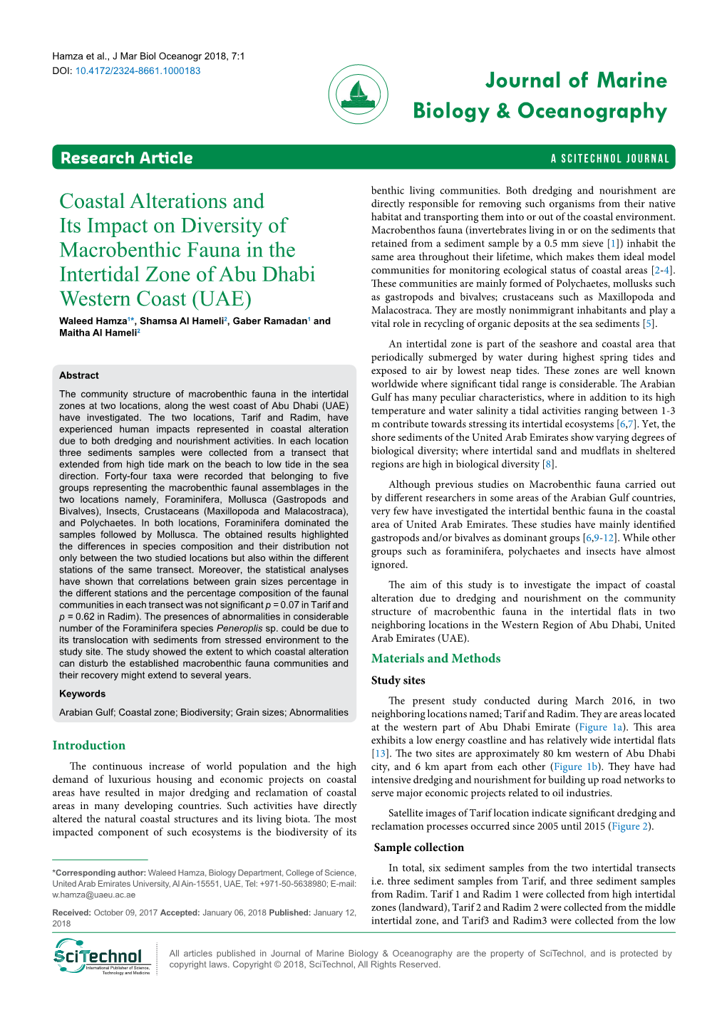 Coastal Alterations and Its Impact on Diversity of Macrobenthic Fauna in the Intertidal Zone of Abu Dhabi Western Coast (UAE)