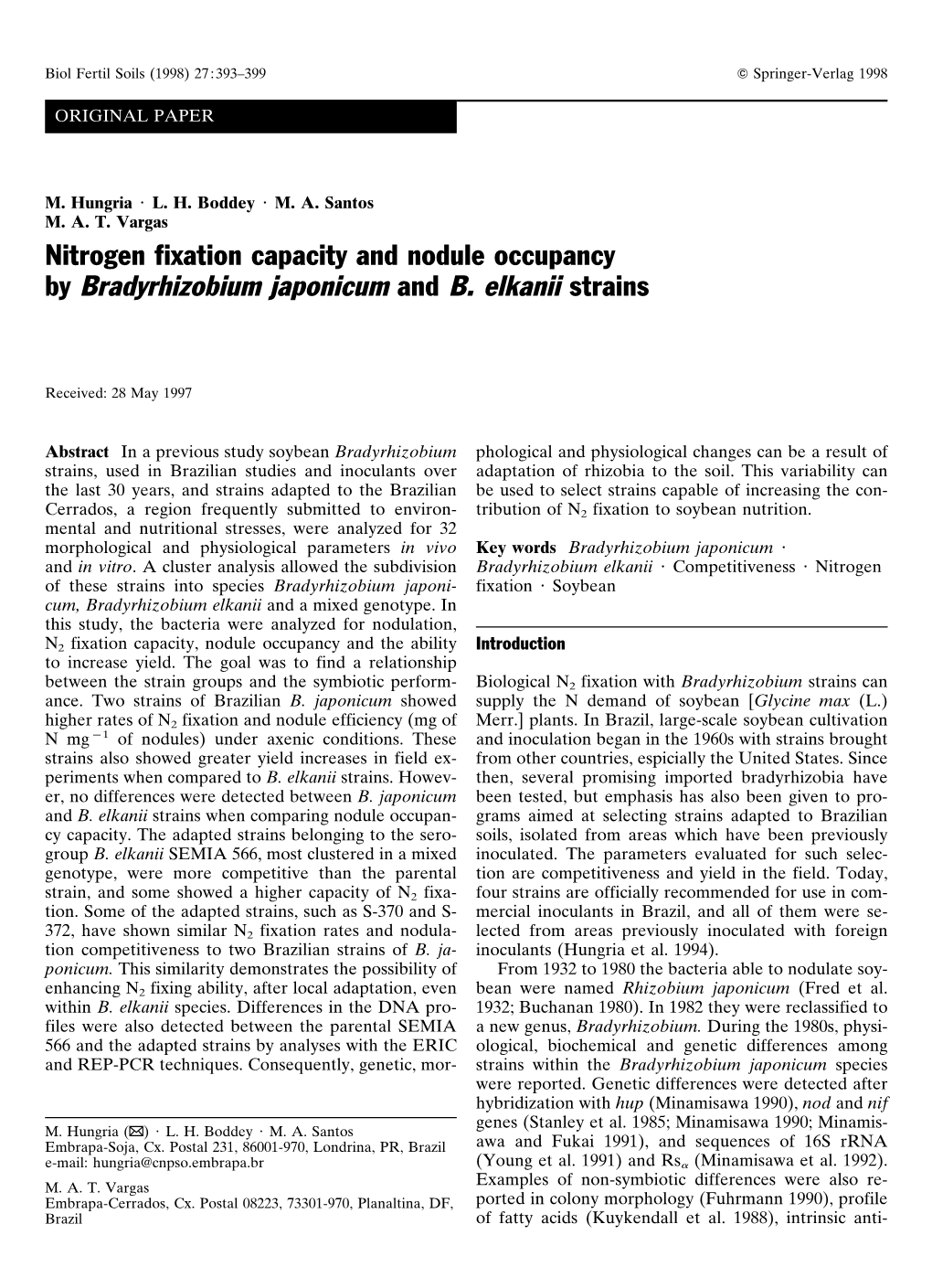 By Bradyrhizobium Japonicum and B. Elkanii Strains