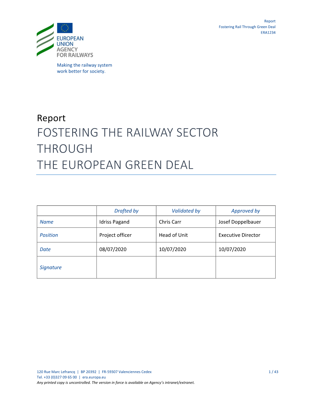 Report Fostering Rail Through Green Deal ERA1234