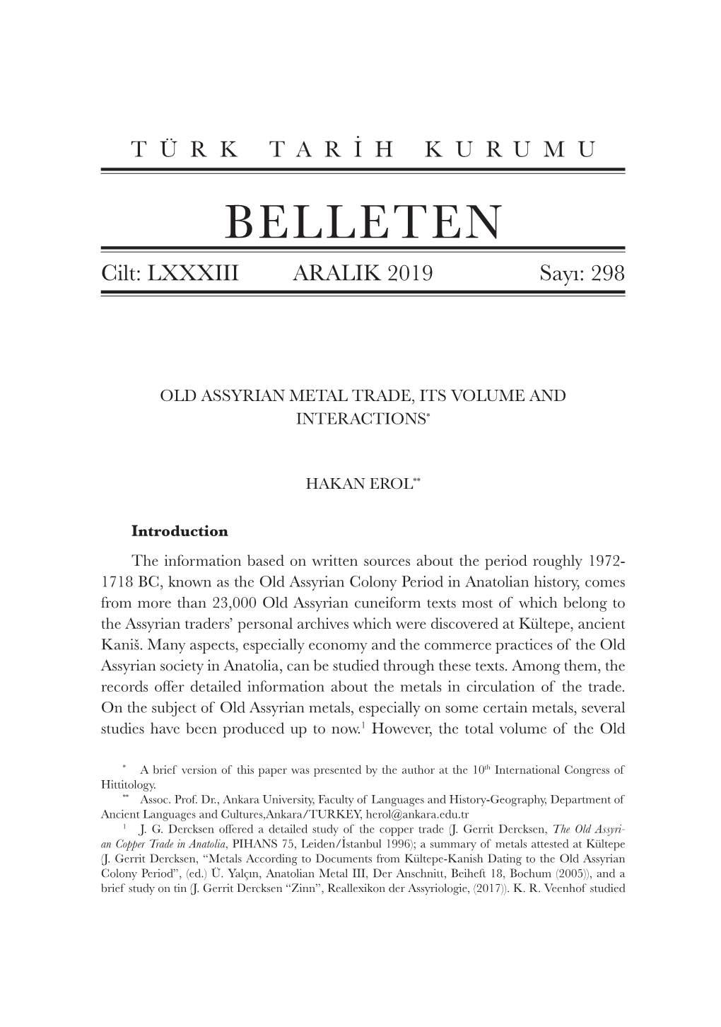 BELLETEN Cilt: LXXXIII ARALIK 2019 Sayı: 298