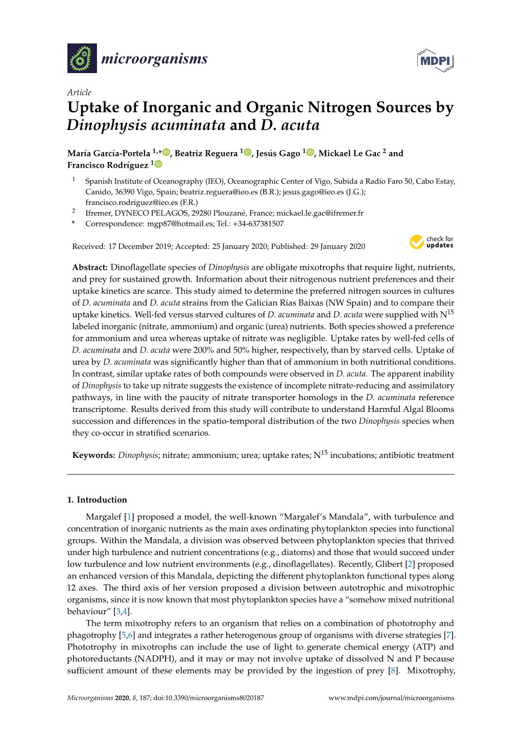 Uptake of Inorganic and Organic Nitrogen Sources by Dinophysis Acuminata and D. Acuta