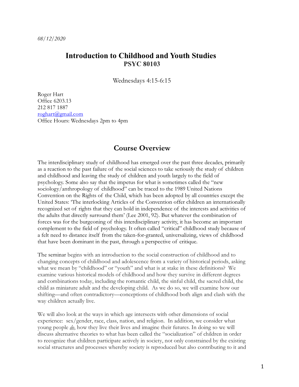 Introduction to Childhood and Youth Studies Course Overview