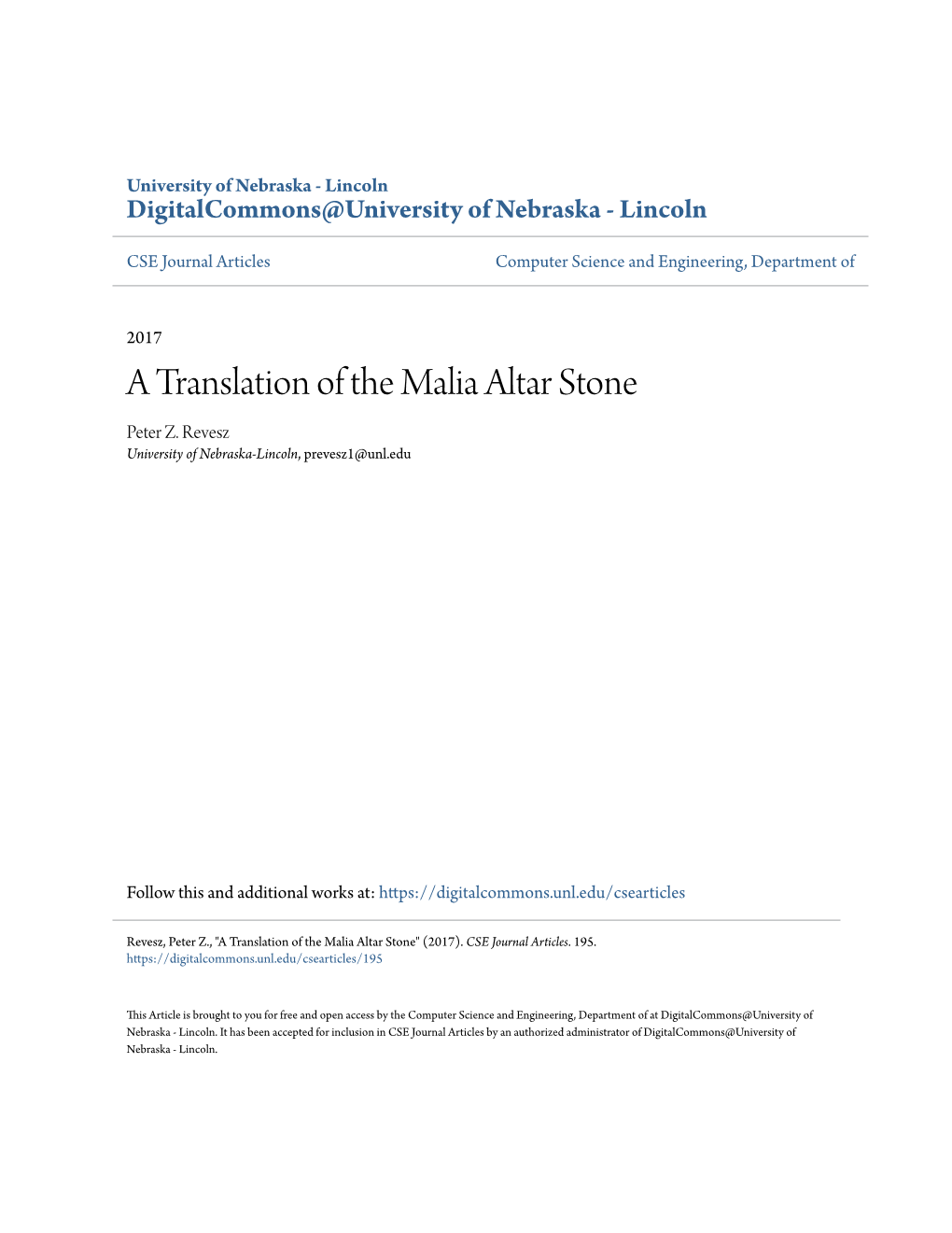 A Translation of the Malia Altar Stone Peter Z