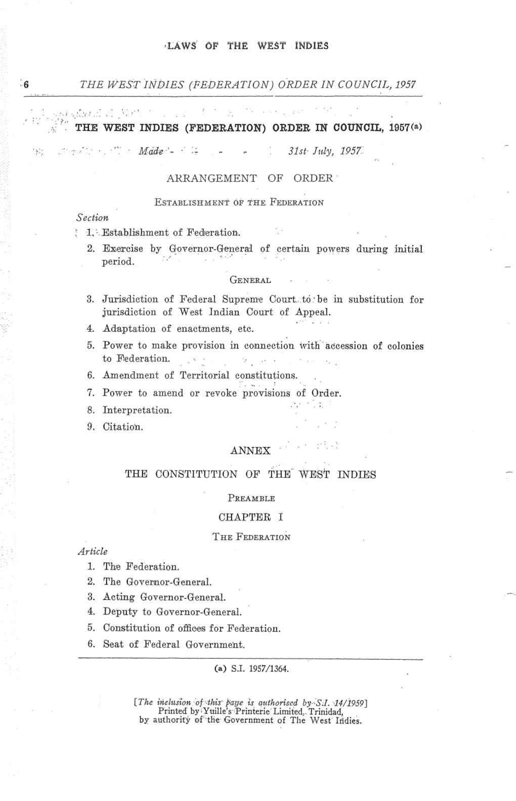 The West Indies (Federal) Order in Council, 1957