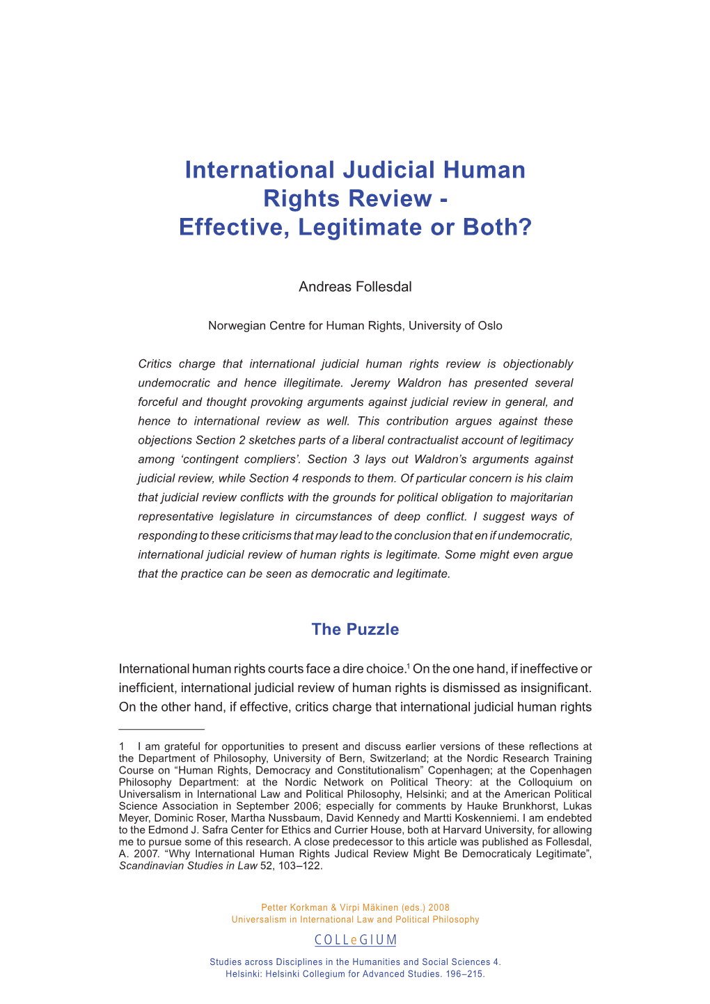 International Judicial Human Rights Review - Effective, Legitimate Or Both?