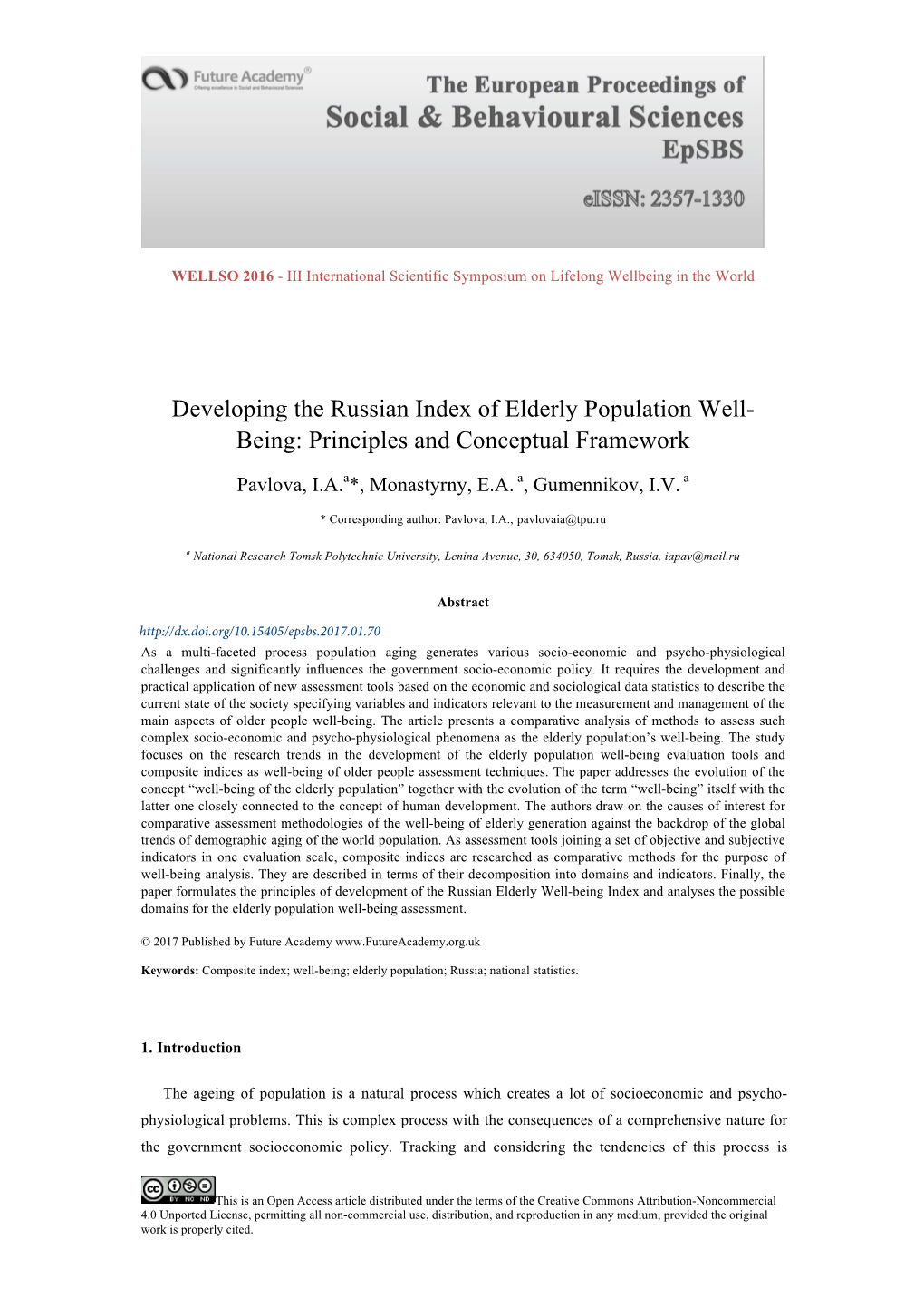 Developing the Russian Index of Elderly Population Well- Being: Principles and Conceptual Framework