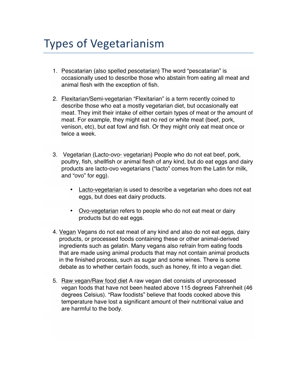 Types of Vegetarianism