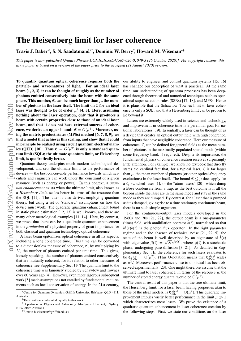 The Heisenberg Limit for Laser Coherence Arxiv:2009.05296V2