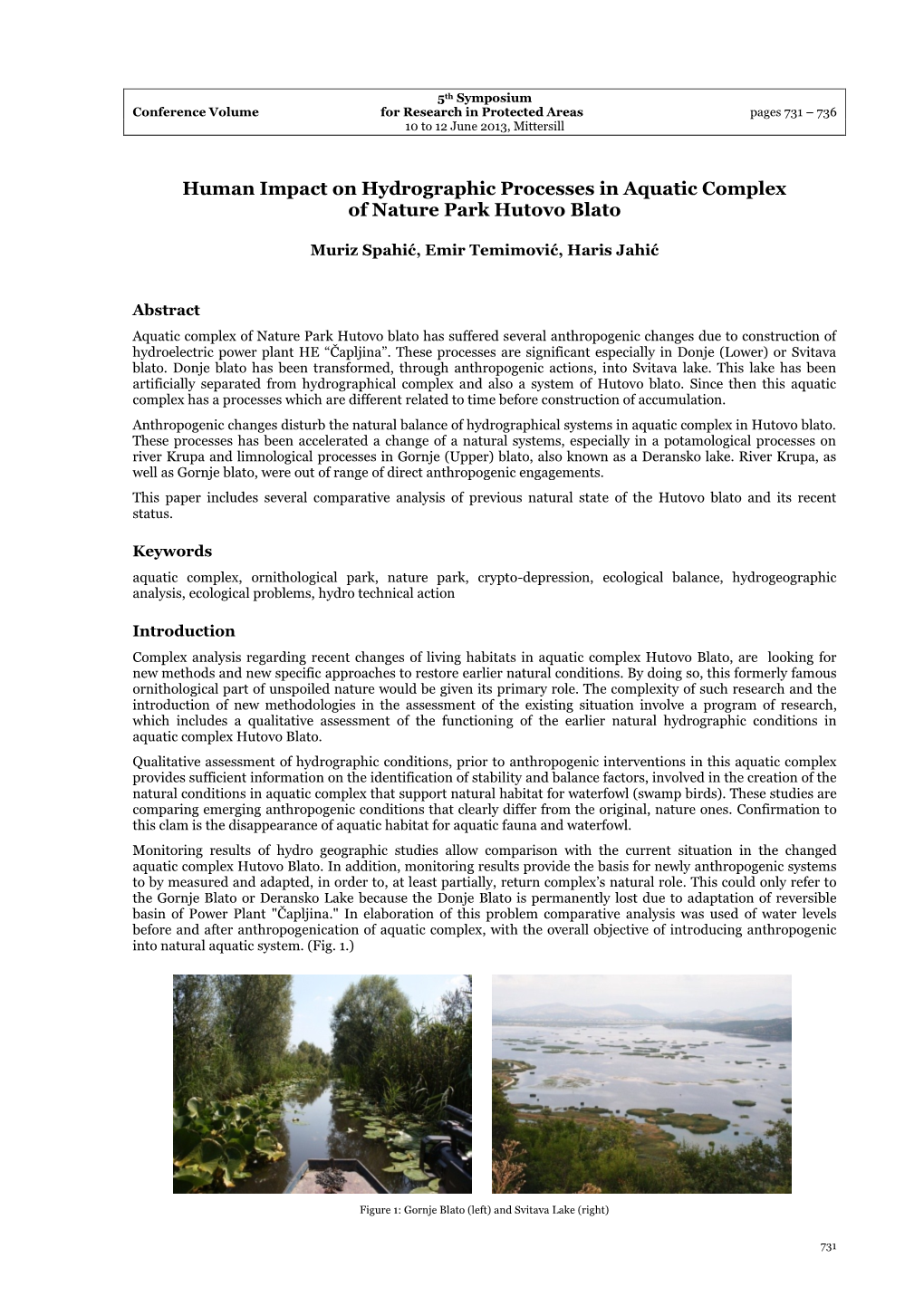 Human Impact on Hydrographic Processes in Aquatic Complex of Nature Park Hutovo Blato