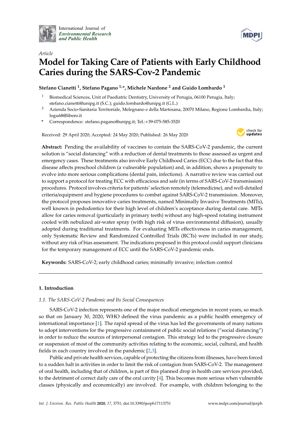 Model for Taking Care of Patients with Early Childhood Caries During the SARS-Cov-2 Pandemic