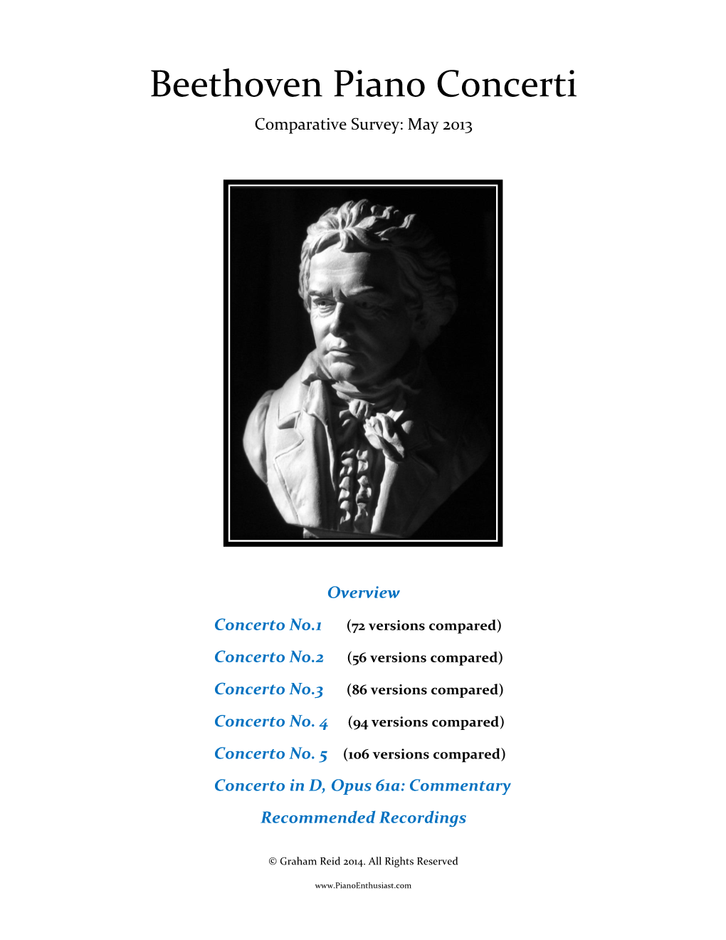 Beethoven Piano Concerti Comparative Survey: May 2013