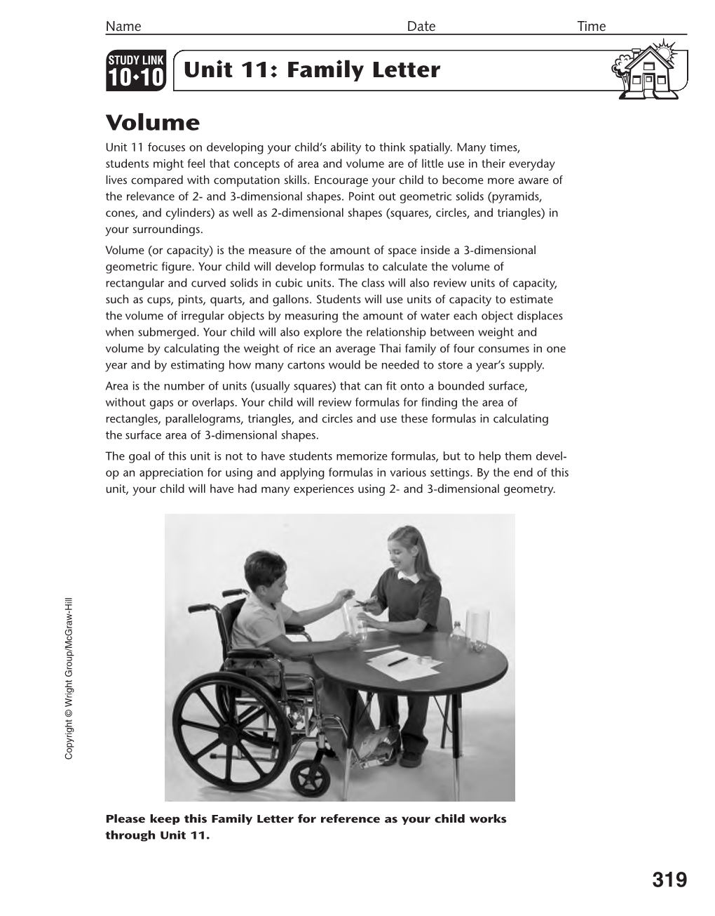 Unit 11: Family Letter Volume Unit 11 Focuses on Developing Your Child’S Ability to Think Spatially