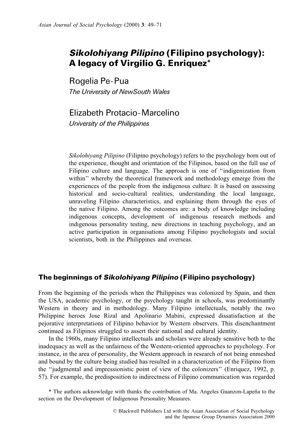 Sikolohiyang Pilipino (Filipino Psychology): a Legacy of Virgilio G