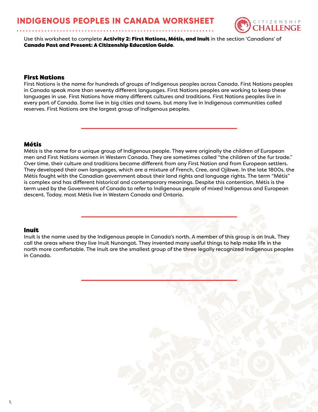 Indigenous Peoples in Canada Worksheet