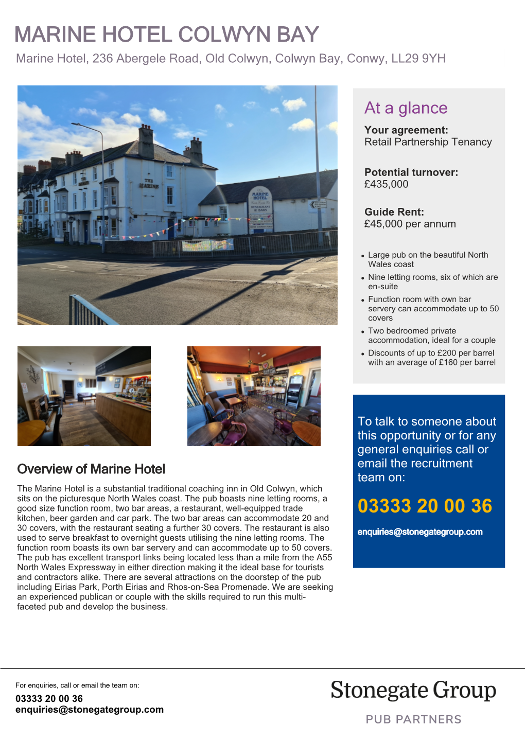MARINE HOTEL COLWYN BAY Marine Hotel, 236 Abergele Road, Old Colwyn, Colwyn Bay, Conwy, LL29 9YH