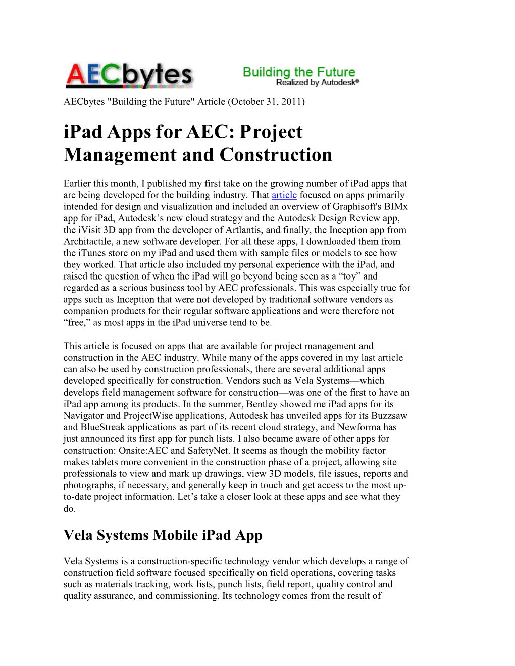 Ipad Apps for AEC: Project Management and Construction