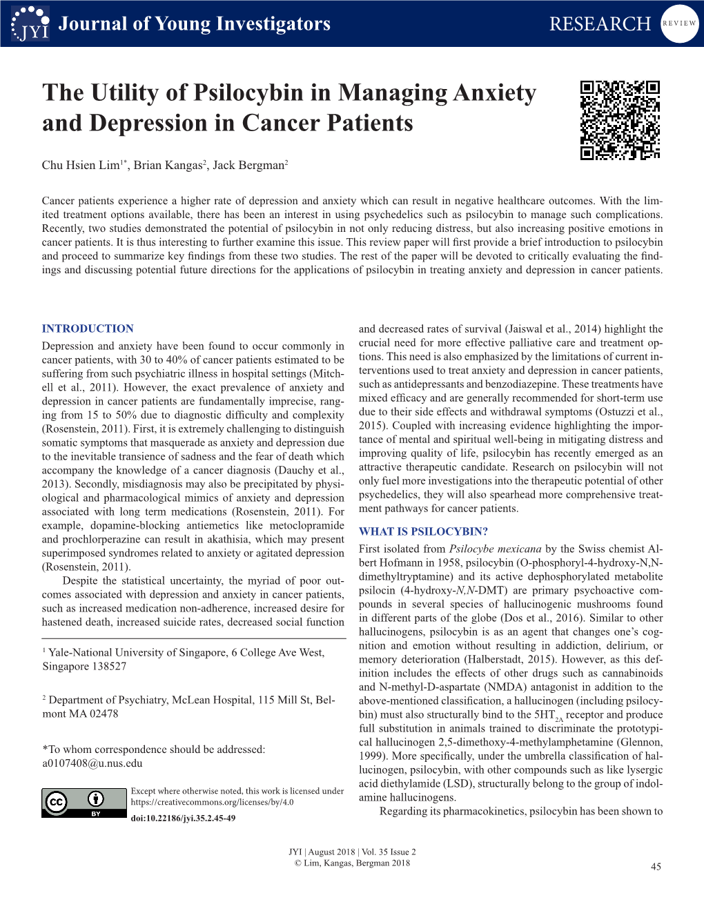 The Utility of Psilocybin in Managing Anxiety and Depression in Cancer Patients