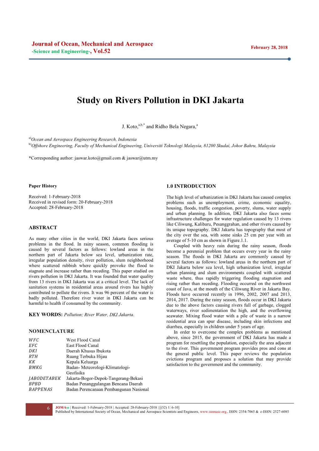 Study on Rivers Pollution in DKI Jakarta