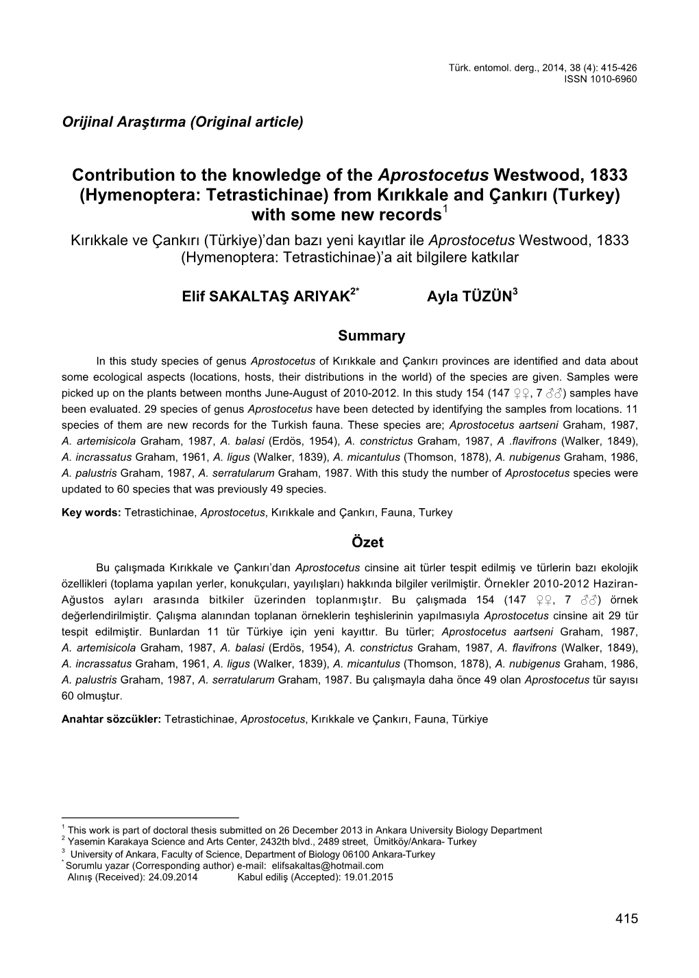 Contribution to the Knowledge of the Aprostocetus Westwood, 1833