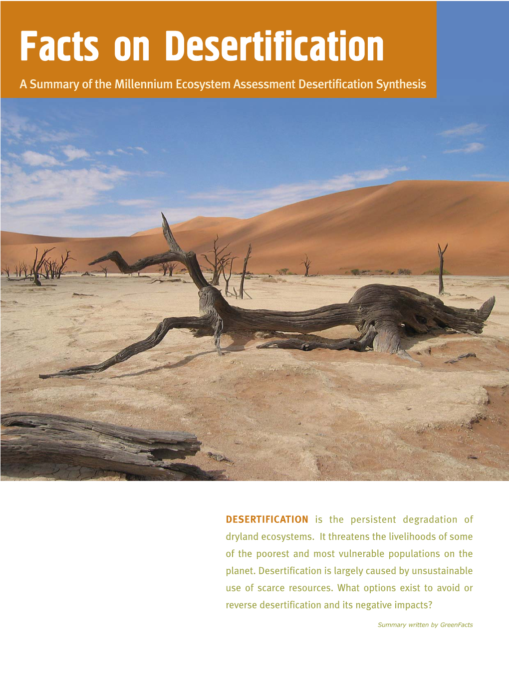 Facts on Desertification a Summary of the Millennium Ecosystem Assessment Desertification Synthesis