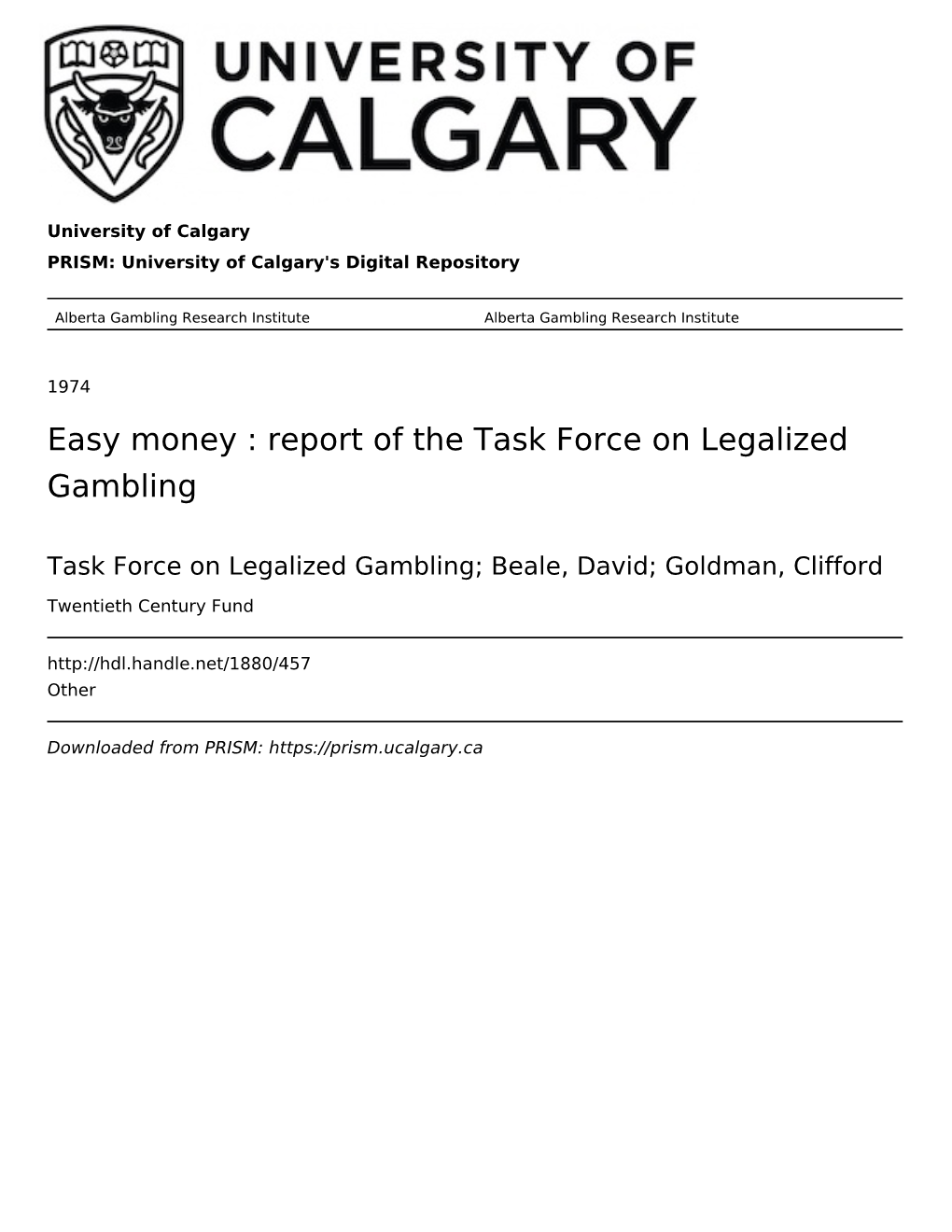 Report of the Task Force on Legalized Gambling