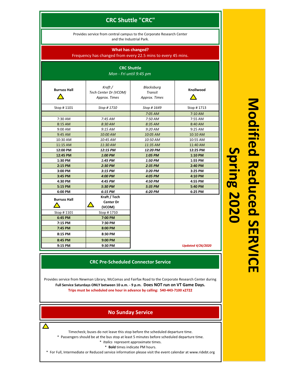 Modified Reduced SERVICE Spring 2020