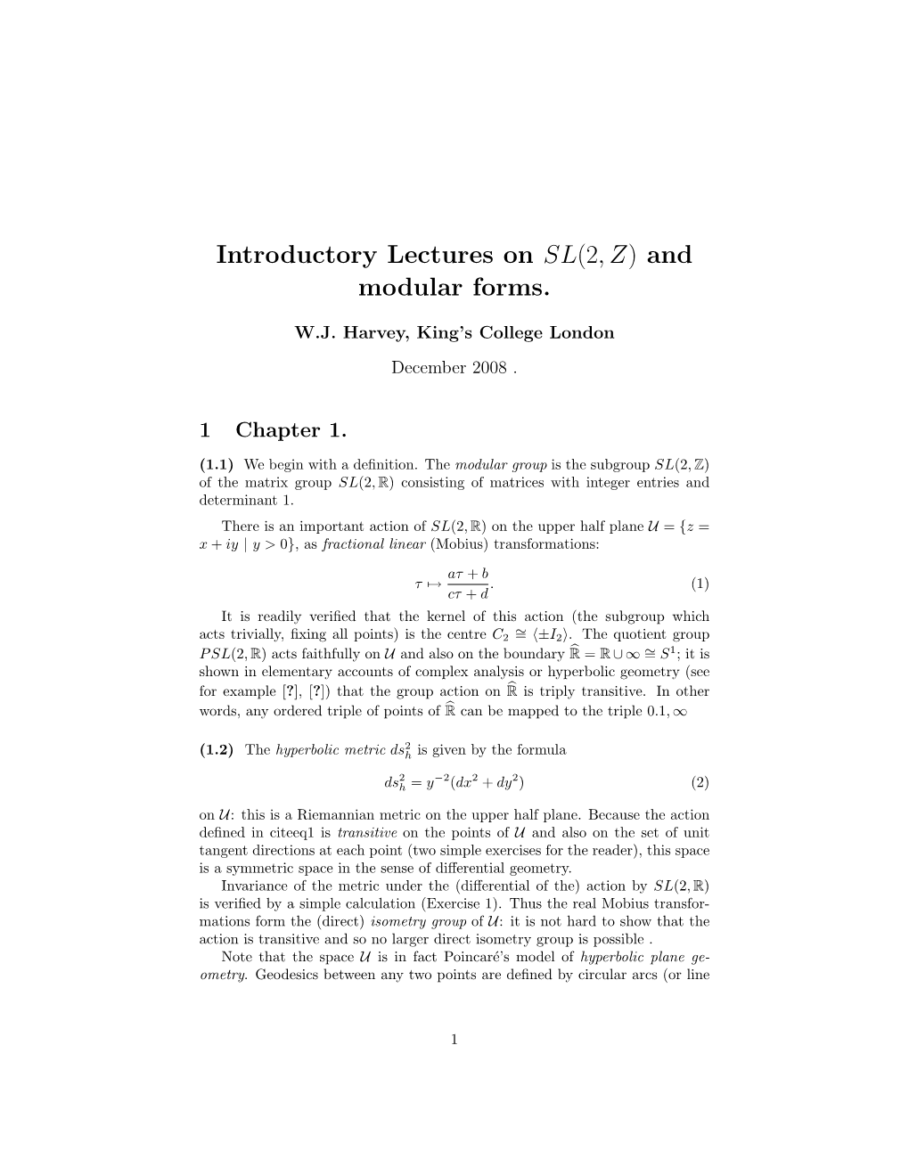 Introductory Lectures on SL(2,Z) and Modular Forms