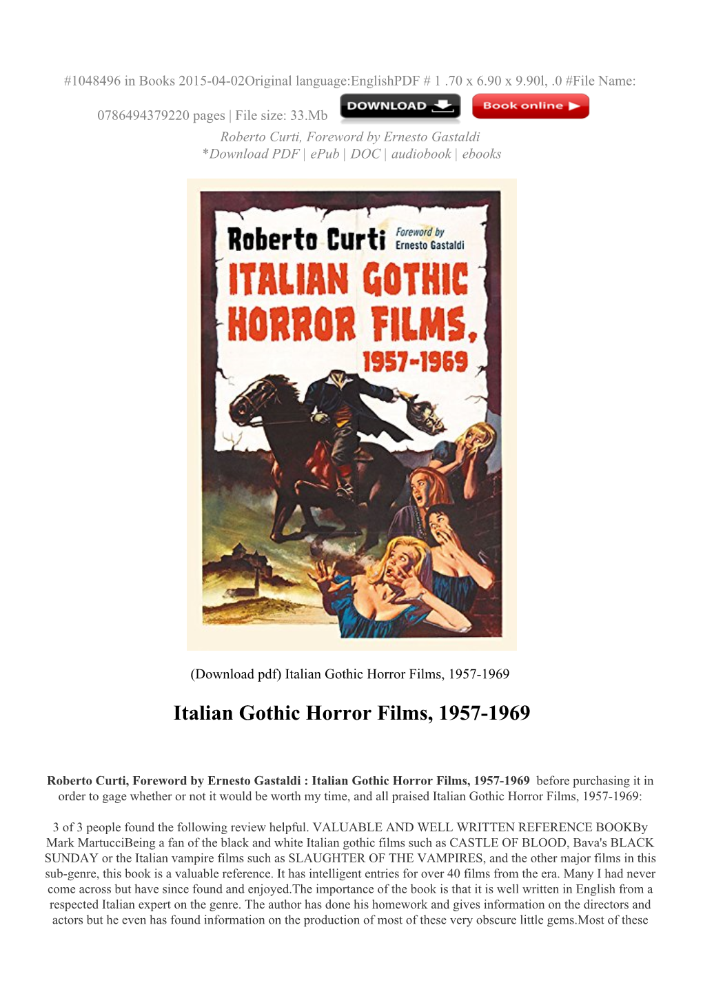 Italian Gothic Horror Films, 1957-1969