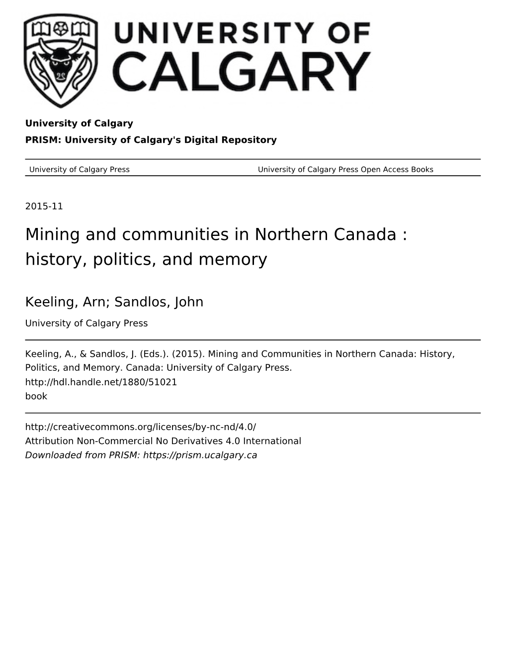 Mining and Communities in Northern Canada : History, Politics, and Memory