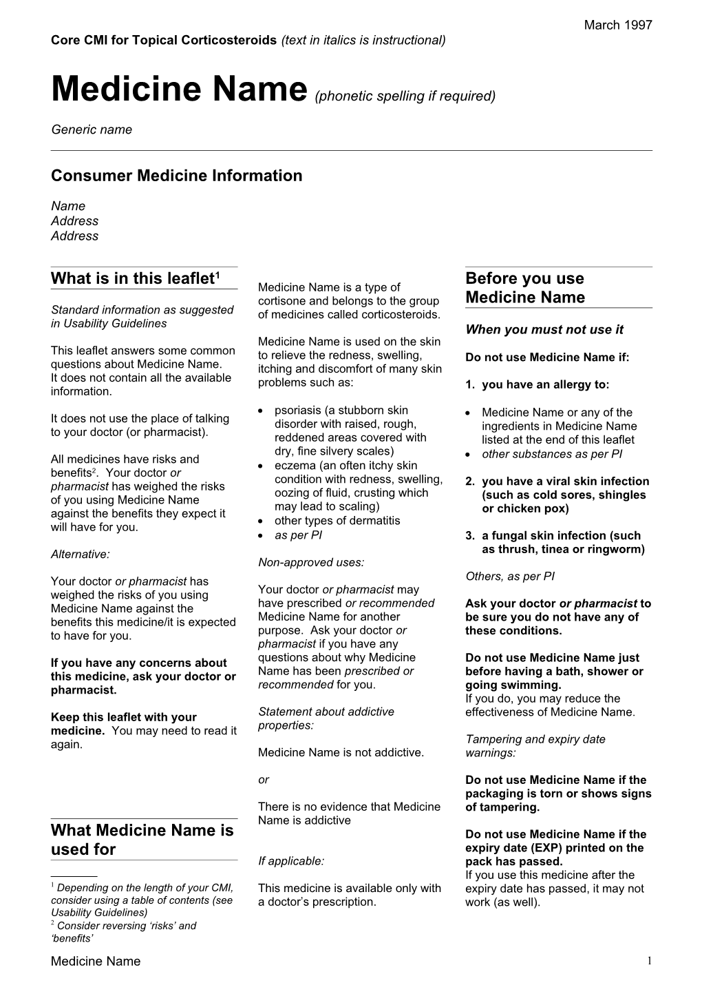 Core CMI for Topical Corticosteroids (Text in Italics Is Instructional)