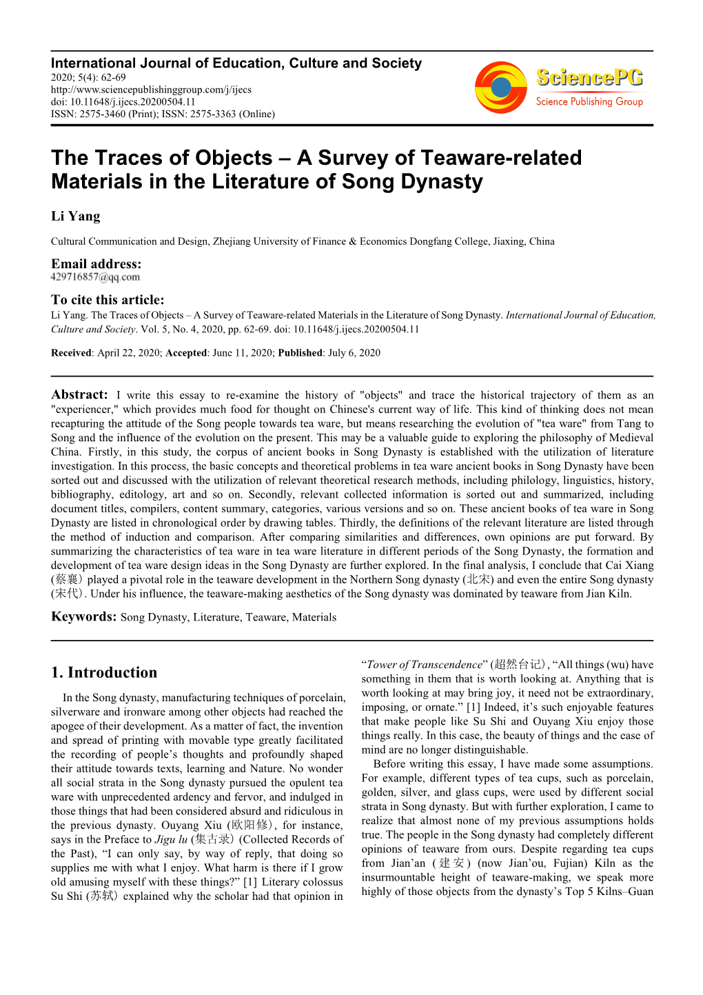 A Survey of Teaware-Related Materials in the Literature of Song Dynasty