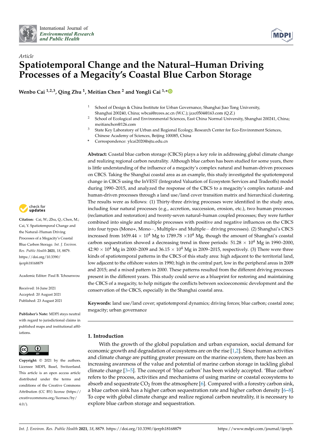 Spatiotemporal Change and the Natural–Human Driving Processes of a Megacity’S Coastal Blue Carbon Storage