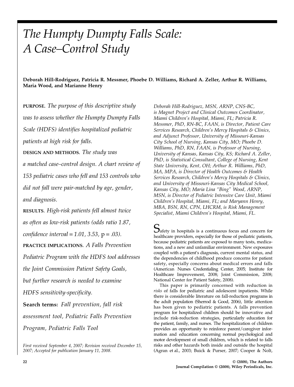 The Humpty Dumpty Falls Scale: a Case–Control Study